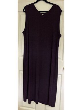 LL Bean Brown Sleeveless Dress Womens 2X V-Neck Stretch Long Maxi, Slit In Back